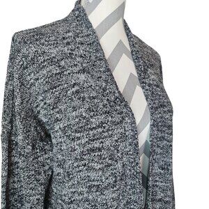 Eileen Fisher Black White Salt & Pepper Marled Linen Open Minimalist Cardigan Lg